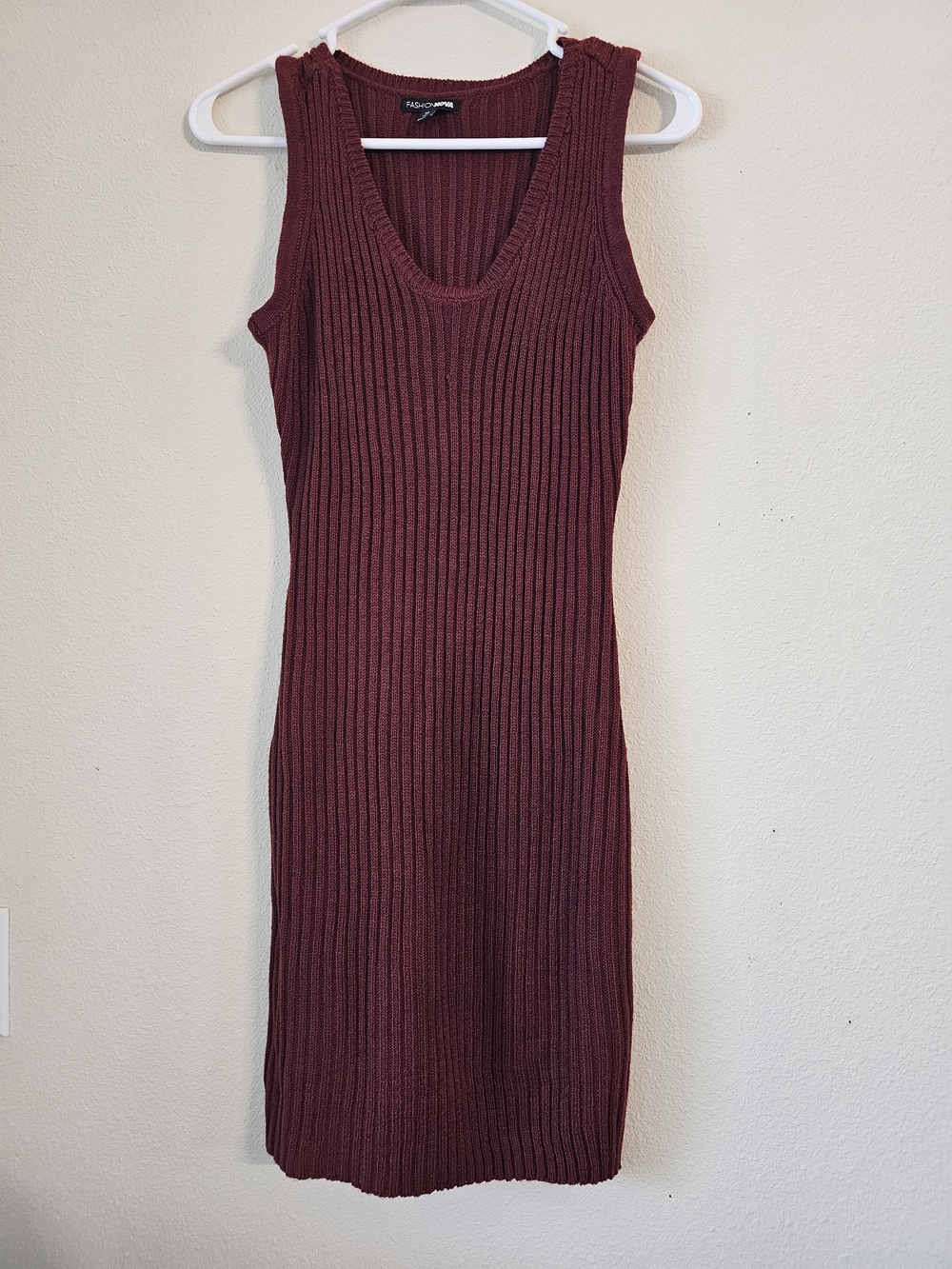 Fashion Nova Ribbed Knit Sleeveless Midi Dress - Burgundy